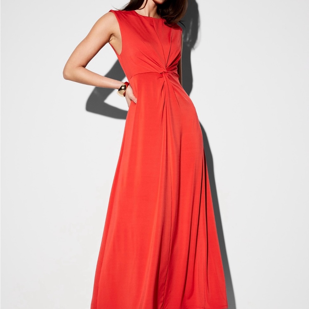 Twist-Front Coral Maxi Dress